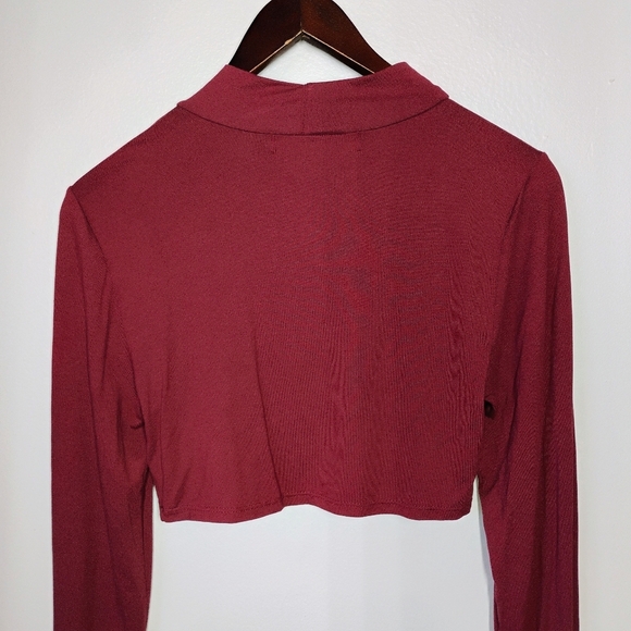 Free People Beach Long Sleeve Mock Neck Crop Top Burgundy Size Medium - Picture 4 of 11